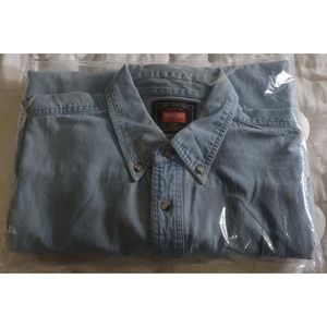 Wrangler Hero Denim Shirt Mens 2XL Long Sleeve Light Wash Western Workwear Blue